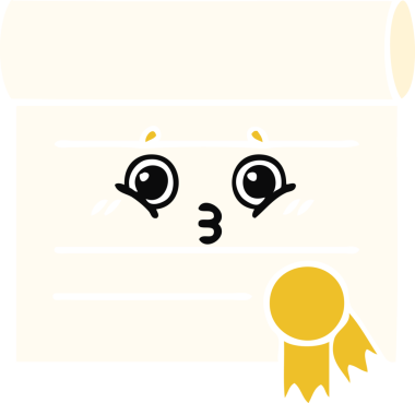 Bir insan tarafından çizilmiş bir sertifikanın düz renk retro karikatürü