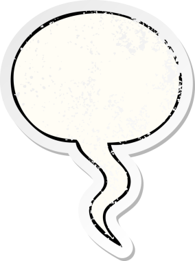 Çizgi film konuşma balonu, sıkıntılı eski çıkartmayı, bir insan tarafından çizilmiş, sıkıntılı, eski bir çıkartma ile bunalttı.