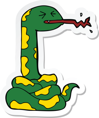 Bir insan tarafından çizilmiş tıslayan yılan çizgi film etiketi.