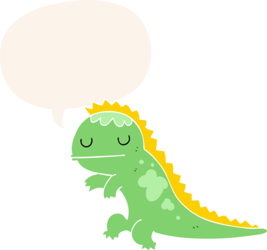 bir insan tarafından çizilmiş eski usul konuşma baloncuklu karikatür dinozor.