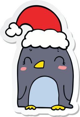 Bir insan tarafından çizilmiş şirin bir Noel pengueninin çıkartması.