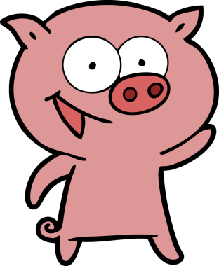 Bir insan tarafından çizilmiş neşeli domuz çizgi filmi.