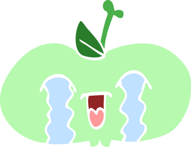 Bir insan tarafından çizilmiş üzgün bir elmanın düz renk çizimi