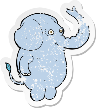 Bir insan tarafından çizilmiş komik bir filin gerilimli çıkartması.