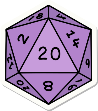 Bir insan tarafından çizilmiş doğal 20 D20 zar etiketi.