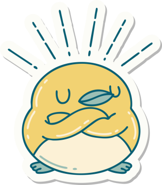 Bir insan tarafından çizilmiş katlanmış kanatlı dövme stili robin çıkartması.