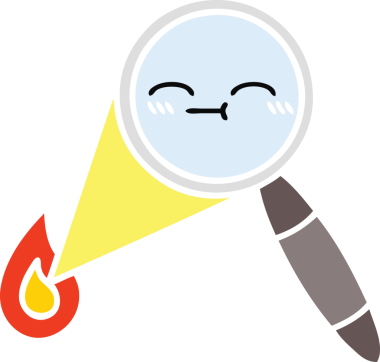 Bir insanın çizdiği büyüteçin düz renkli retro karikatürü