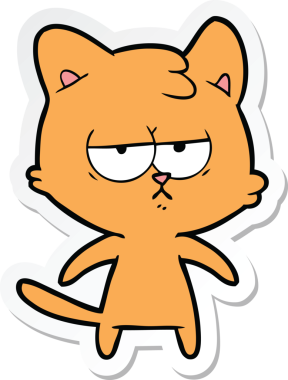 Bir insan tarafından çizilmiş sıkılmış çizgi film kedisinin çıkartması.