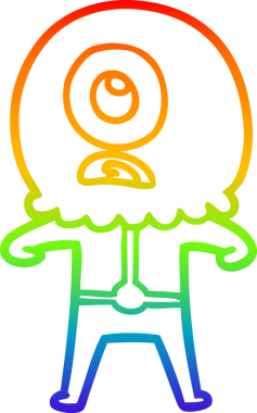 Gökkuşağı gradyanı çizimi bir insan tarafından çizilmiş bir Tepegöz uzaylı uzay adamı