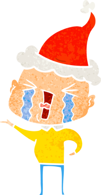 Ağlayan ve Noel Baba şapkası takan kel bir adamın insan tarafından çizilmiş eski bir karikatürü.