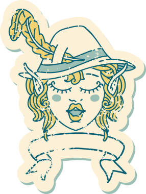 Retro Dövme Tarzı Şarkı söyleyen elf karakter yüzü Bir insan tarafından çizilmiş pankartıyla