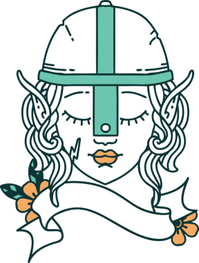 Retro Dövme Tarzı Elf Savaşçısı karakteri Bir insan tarafından çizilmiş