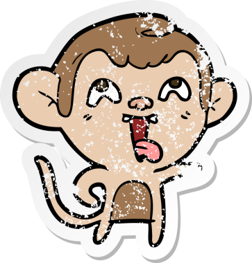 Bir insan tarafından çizilmiş çılgın bir çizgi maymunun sıkıntılı çıkartması.