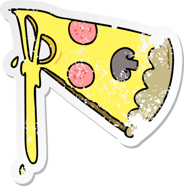 Bir insan tarafından çizilmiş garip bir pizza diliminin sıkıntılı çıkartması.