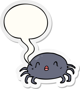 Bir insan tarafından çizilmiş konuşma balonu çıkartmalı cadılar bayramı örümceği çizgi filmi.