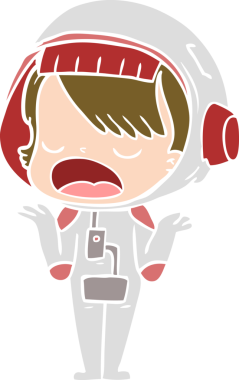 Düz renkli çizgi film konuşan astronot bir insan tarafından çizildi