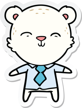 Bir insan tarafından çizilmiş mutlu bir kutup ayısı ofis çalışanının çıkartması.