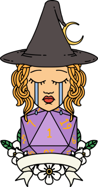 Retro Dövme Tarzı Ağlayan İnsan Cadısı Bir insan tarafından çizilmiş doğal bir rulo