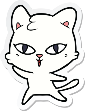 Bir insan tarafından çizilmiş çizgi film kedisinin çıkartması.