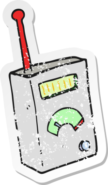 Bir insan tarafından çizilen karikatür bilimsel bir cihazın gerilimli retro etiketi