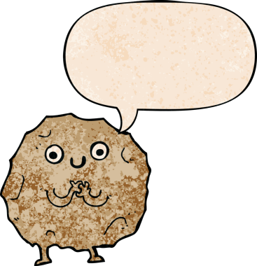 bir insan tarafından çizilmiş, retro dokuma tarzında konuşma balonu olan çizgi film rock karakteri