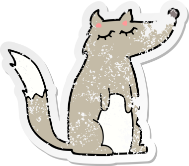 Bir insan tarafından çizilmiş bir kurt çizgi film çıkartması.