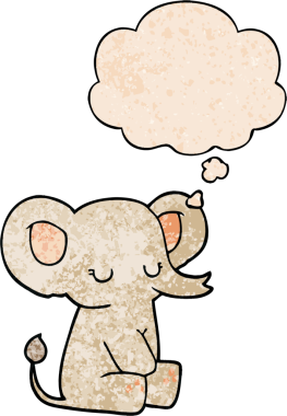 Bir insan tarafından çizilmiş grunge desenli düşünce baloncuklu çizgi film fili.