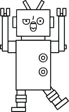 Bir insan tarafından çizilmiş kızgın bir robotun çizgi çizimi