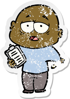 Bir insan tarafından çizilmiş yorgun ve kel bir adamın sıkıntılı çıkartması.