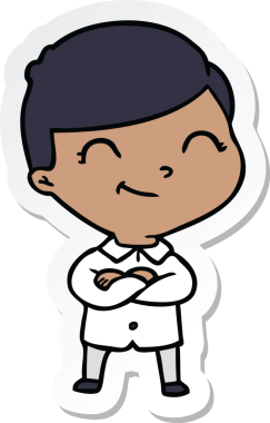 Bir insan tarafından çizilmiş gülümseyen bir çizgi film çocuğunun çıkartması.