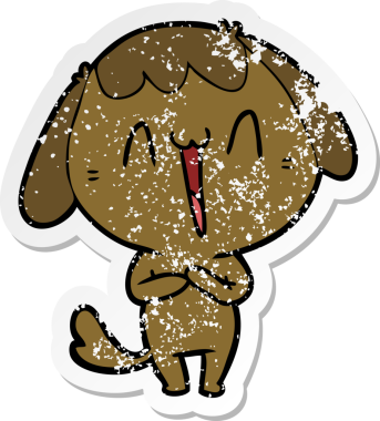 Bir insan tarafından çizilmiş şirin bir köpeğin sıkıntılı çıkartması.