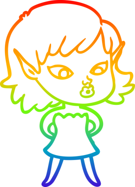 Gökkuşağı gradyan çizgisi bir insan tarafından çizilmiş güzel bir elf kızı çizimi