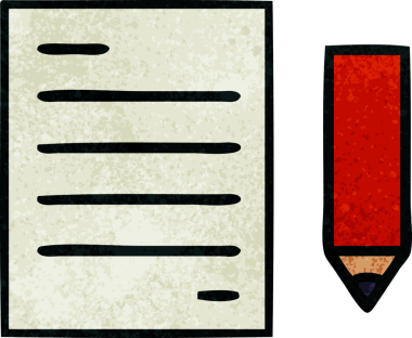 Bir insan tarafından çizilmiş kalem ve kağıdın retro grunge desen karikatürü