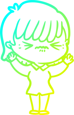 Bir insan tarafından çizilmiş, soğuk bir çizgi film kızı çizimi.