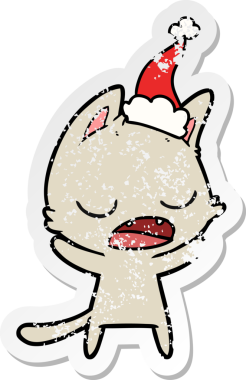 Konuşan kedi eli bir insan tarafından çizilmiş Noel Baba şapkası giymenin sıkıntılı çıkartması.