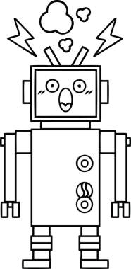 Bir insan tarafından çizilmiş bozuk bir robotun çizgi çizimi