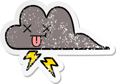 Bir insan tarafından çizilmiş tatlı bir karikatür fırtına bulutunun sıkıntılı çıkartması