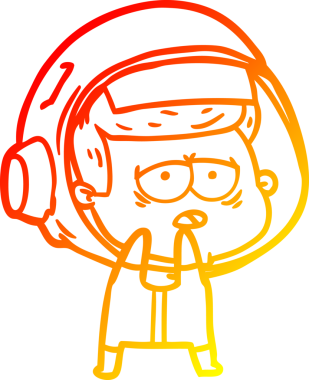 Bir insan tarafından çizilmiş, karikatür, yorgun astronot çizimi.