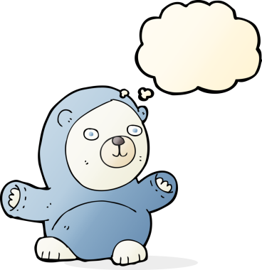 Bir insan tarafından çizilmiş düşünce baloncuklu şirin kutup ayısı.