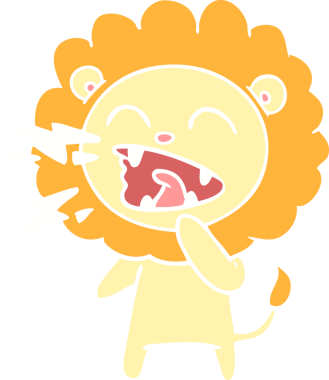 Düz renkli karikatür kükreyen aslan bir insan tarafından çizilmiş.