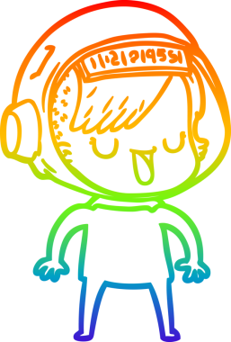 Gökkuşağı gradyan çizgi çizimi bir insan tarafından çizilmiş astronot bir kadın.