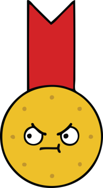 Bir insan tarafından çizilmiş altın madalyanın sevimli karikatürü.