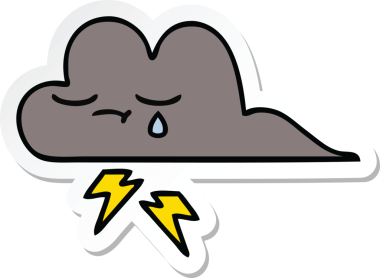 Bir insan tarafından çizilmiş şirin bir fırtına bulutunun çıkartması.