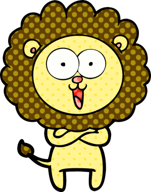 Bir insan tarafından çizilmiş mutlu çizgi film aslanı.