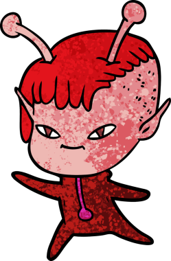 Bir insan tarafından çizilmiş sevimli uzaylı kız çizgi filmi.