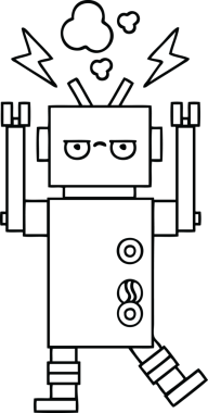 Bir insan tarafından çizilmiş bozuk bir robotun çizgi çizimi