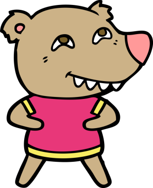 Bir insan tarafından çizilmiş dişleri gösteren çizgi film ayısı.