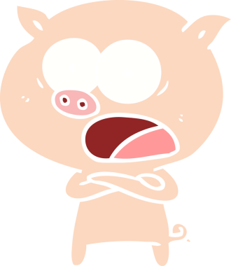 Bir insan tarafından çizilmiş düz renkli çizgi film domuzu.