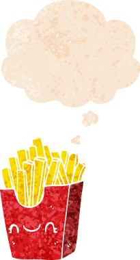 Düşünce baloncuğuyla kutuda kızaran karikatür bir insan tarafından çizilmiş dertli retro stili.