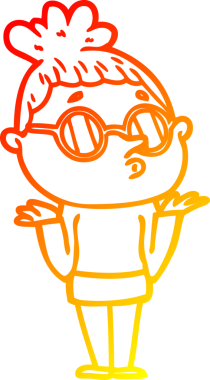 Bir insan tarafından çizilmiş gözlük takan çizgi film kadını çizimi.